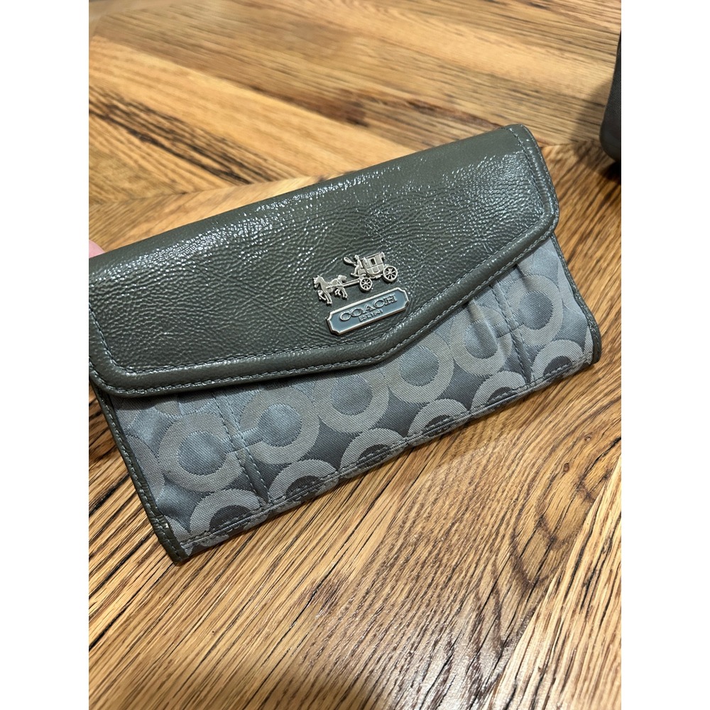 Coach Madison Op Art Signature Jacquard Wallet Gray Checkbook